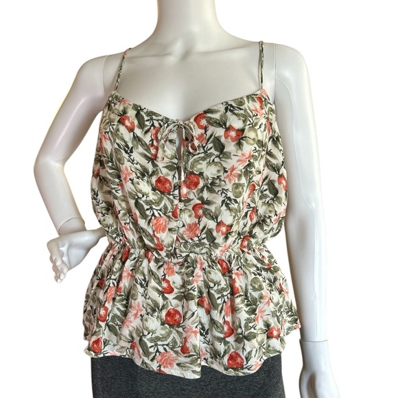 Abercrombie & Fitch White Smocked Tie Front Camisole Peplum Tank Top Floral Sz L - Picture 1 of 4